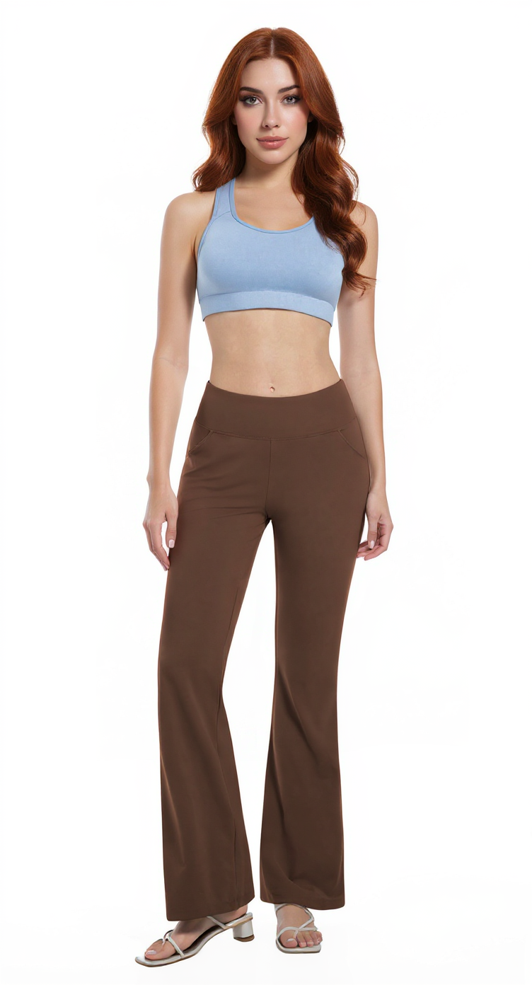 Bootcut Yoga Pants in Dark Coffee — The Embossed Legging Edit style look