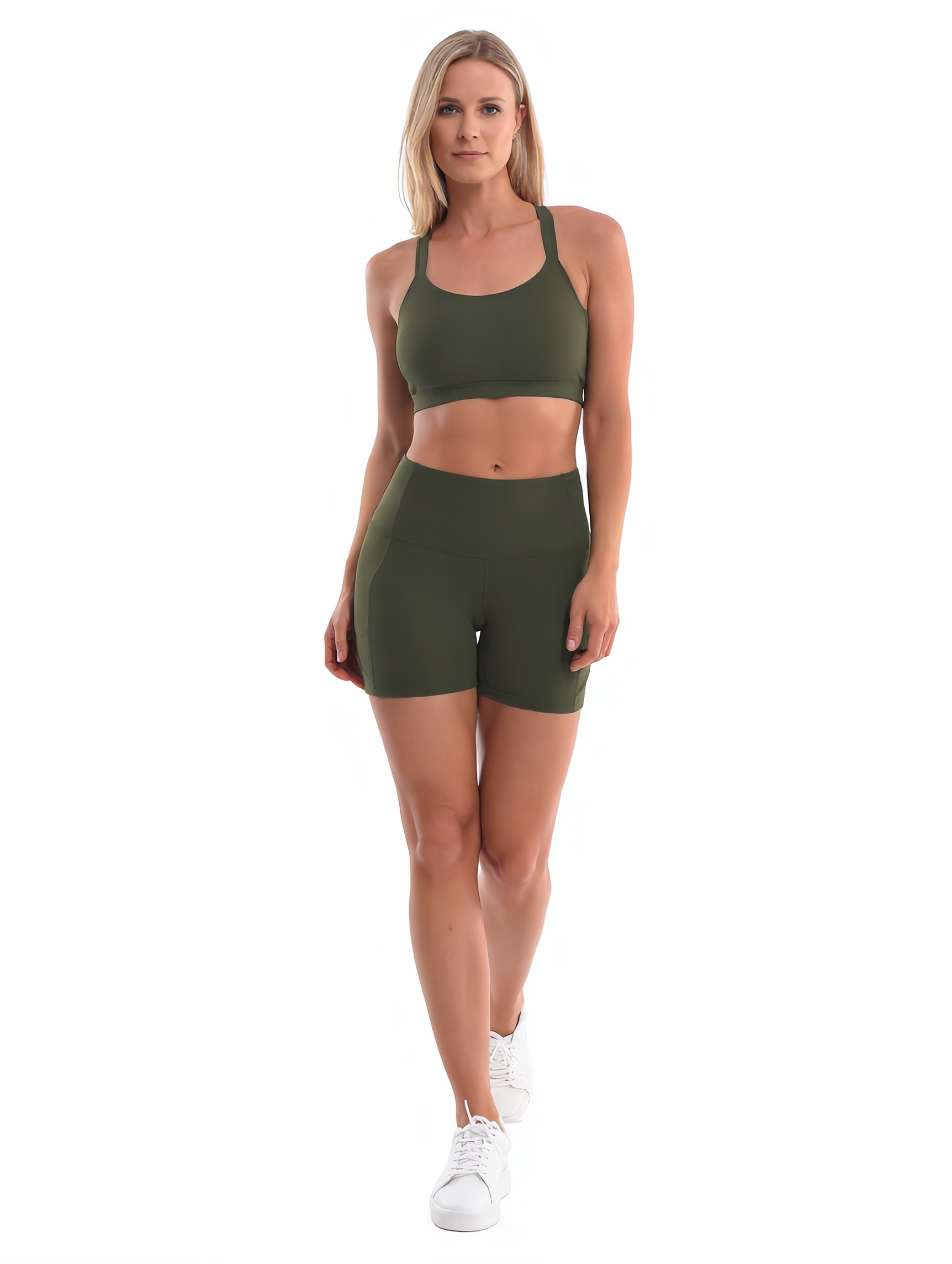 Yoga Shorts in Green — The Embossed Legging Edit style look